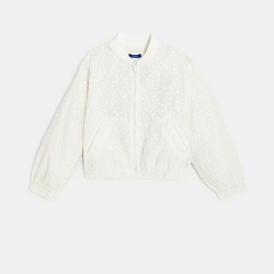 جاكت بومبر أبيض مطرز للبنات